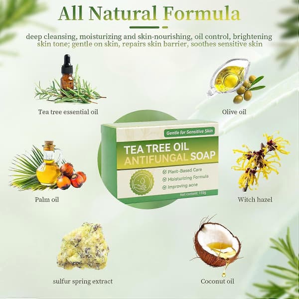 3 st Tea Tree Svampdödande Tvål, Naturlig Tea Tree Olja Tvål för Ansikte Kropp Händer