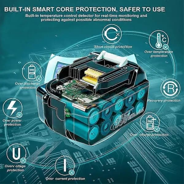 2 erstatningsbatterier til Makita 18V, kompatible med Makita 18V batterier.