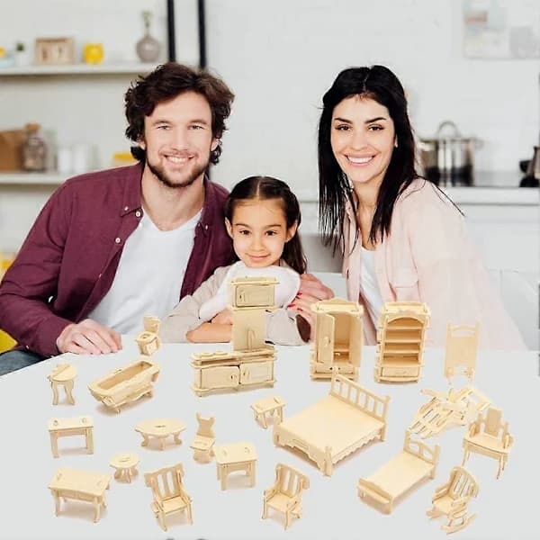 3D Miniatyr Møbelsett Tre Dukkehus Møbelpuslespill DIY Husrom Mini Møbelpuslespill Gave til Barn