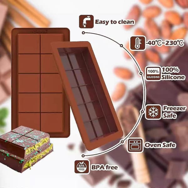Dybe chokoladebarforme (2-pak), stor fortykket silikone chokoladebarform - 1