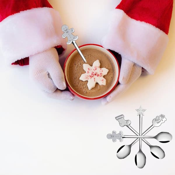 Ske-sæt i rustfrit stål, kaffe- og dessertskeer, julemetalske-sæt, 8-dele