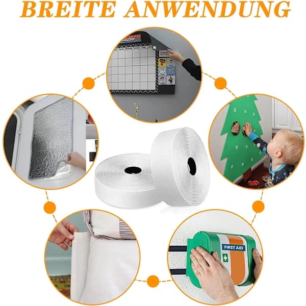 Hvit selvklebende borrelås, 2cm/8m, hvit, 2cm/8m