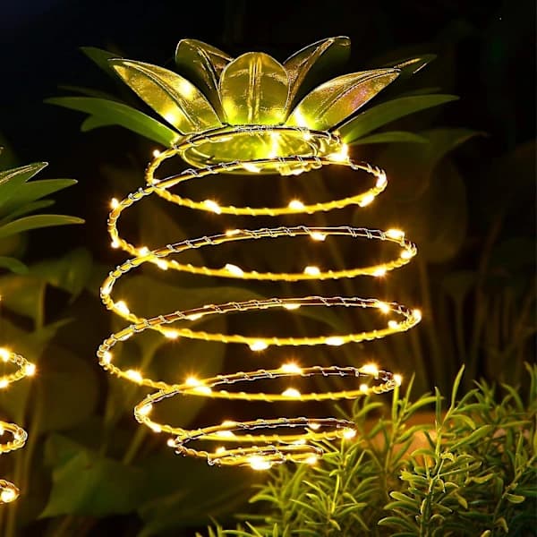2-pack metall solcellslampor med ananasmotiv, 60 LED-lampor, vattentäta solcellslampor för utomhusbruk