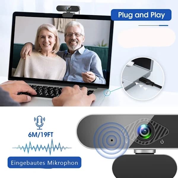 1080P webkamera med mikrofon - svart - 1080P