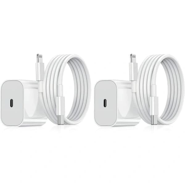 Hurtig adapter med 2-meter Lightning-kabel, 20W, hvid, kompatibel med iPhone, 1 enhed.
