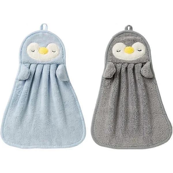 2-pack mjuka chenillehanddukar för kök och badrum, pingvin