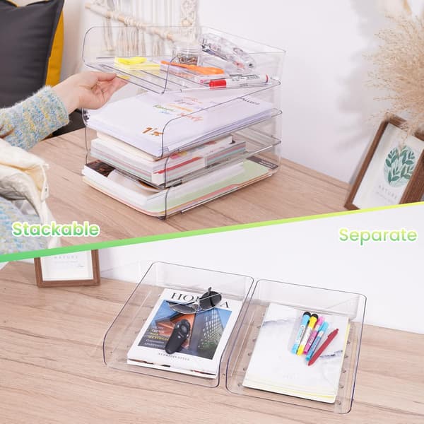 Skrivbordsdokumentfackset, A4-storlek transparent PET-material stapelbar dokumentorganisatör
