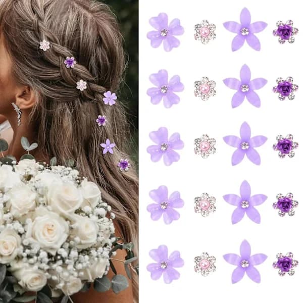 Elegant strasshåraccessoarset - 20 delar Purple
