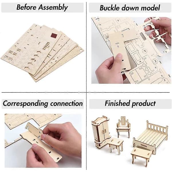 3D Miniatyr Møbelsett Tre Dukkehus Møbelpuslespill DIY Husrom Mini Møbelpuslespill Gave til Barn
