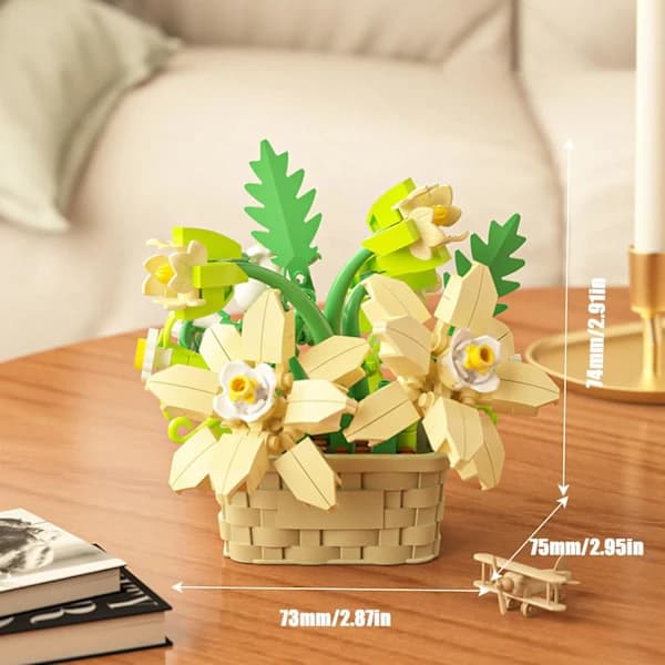 Mini blomster byggeklosser sett, botanisk samling bursdagsgave til jenter gutter voksne barn fra 6 år+ Light yellow