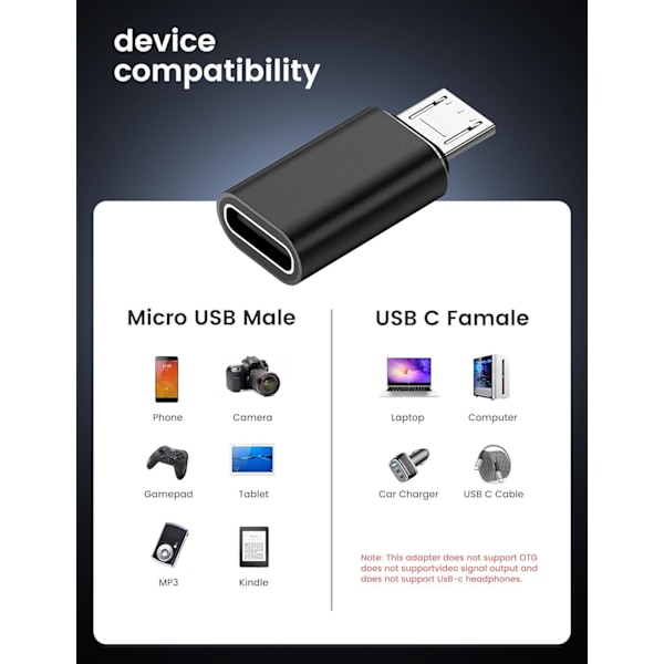 2-pak USB-C til Micro USB-adaptere – USB-C hun til Micro USB han-konvertere – USB-C til Micro USB-adaptere til telefoner og enheder