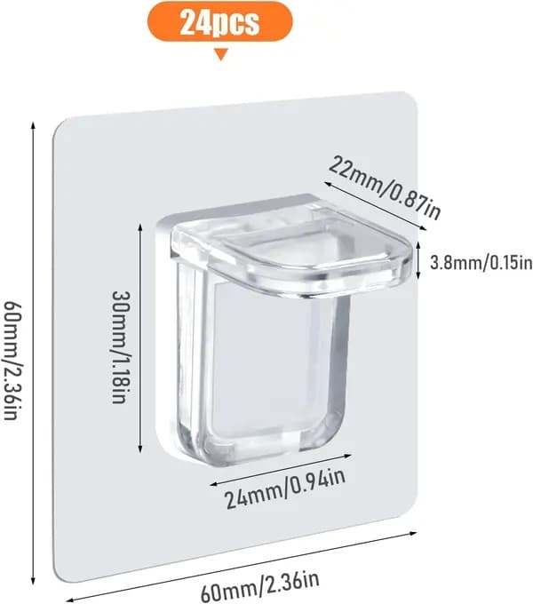 24-pack självhäftande hyllstöd, 6 x 6 cm hyllkonsoler, transparent D'é