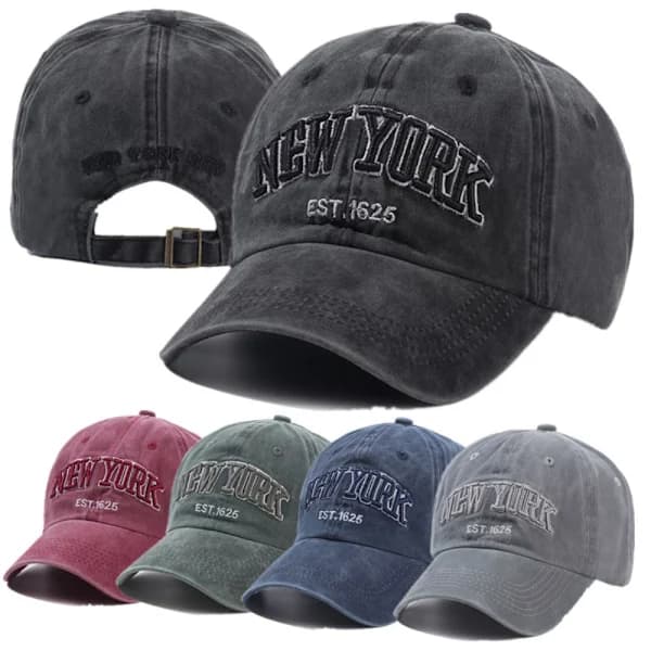 New York broderte baseballcaps, slitt falmet caps KAFFE kaffe coffee