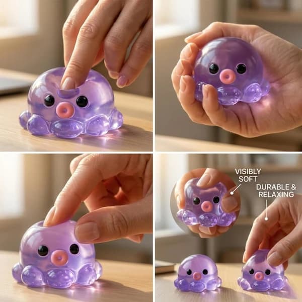 3 stk blekksprut klemmeleke, elastiske fidget-leker i TPR for stresslindring