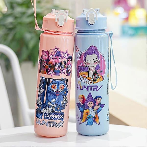 700 ml K-Pop Demon Hunters vattenflaska med sugrör och fällbart lock, bärbar drickskopp för resor, träning och presenter Blue