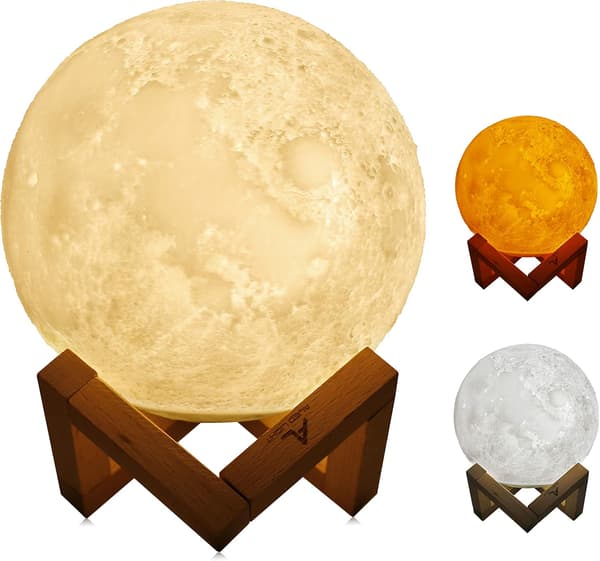 LED Måne Nattlys, 15cm 3D Måne Lampe, Dimbar, Berøring/Touch-betjening
