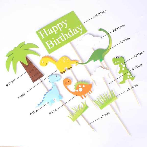 5-delt dinosaur kagepynt/cupcake pynt sæt, velegnet til børnefødselsdage, babyshower og andre lejligheder.