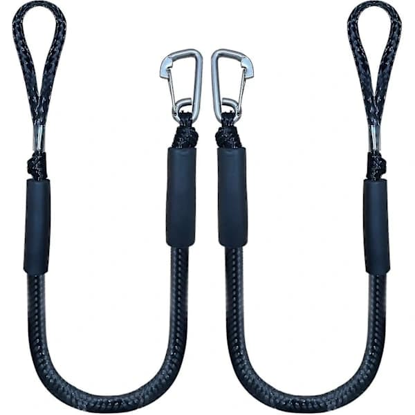 Elastisk fortøjningsreb med krog, sort marine fortøjningsreb, 1,2 meter, 2-pak, sort