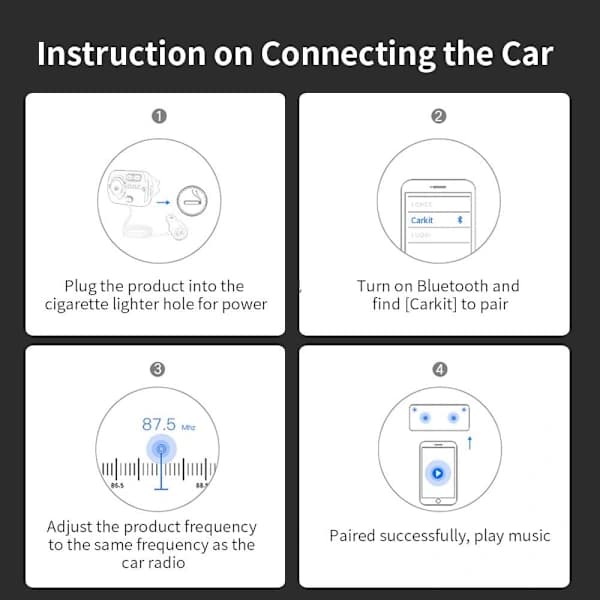 INF-autoradion FM-lähetin, tukee Bluetooth 5.0:aa ja QC3:a.