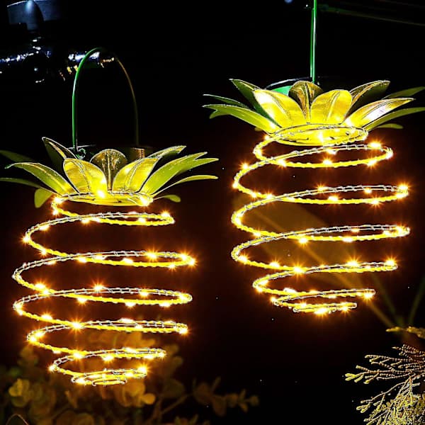 2-pack metall solcellslampor med ananasmotiv, 60 LED-lampor, vattentäta solcellslampor för utomhusbruk