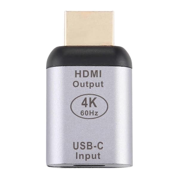 Alumiiniseoksesta valmistettu Type-C–HDMI-sovitin, USB-C-naaras-urosliitin.