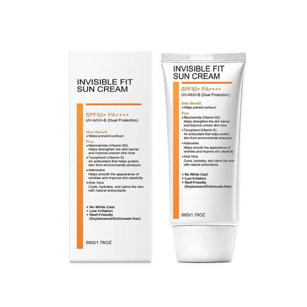 Usynlig solcreme SPF50+ PA++++ Bredspektret UVA/UVB dobbeltbeskyttelse, ingen hvid hinde, lav irritation