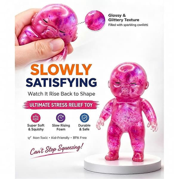 2 st baby squishy glitter långsamt stigande, squishy baby sensorisk fidget för stresslindring, mjuk söt kläm