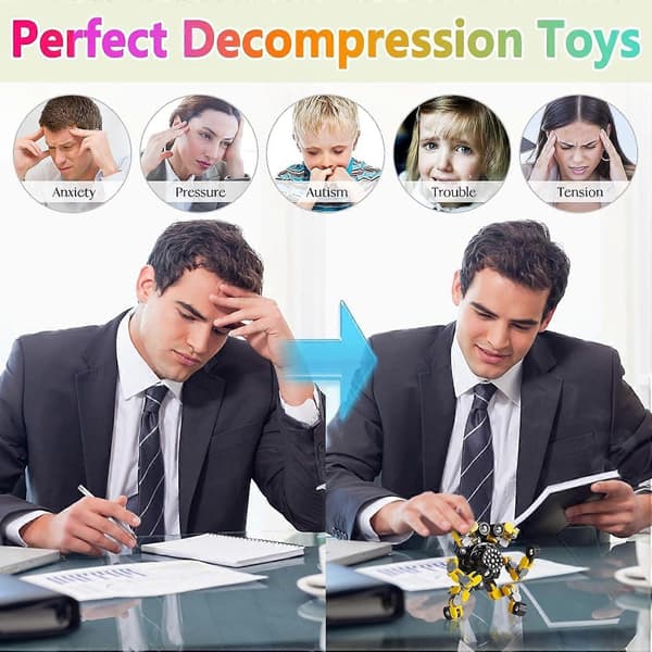 Et sæt med 4 deformerbare fidget-spinnere, velegnet til børn og voksne, til at lindre stress.