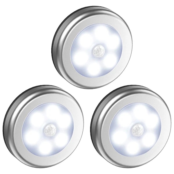 3-pak LED-spotlights med bevægelsessensor, sølv