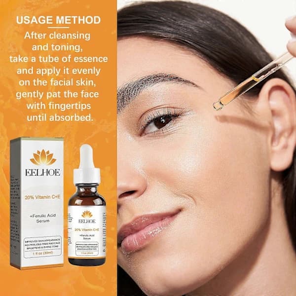 20% C-vitamin + E + Ferulinsyra Ansiktsserum, Vitgörande och Anti-aging Vårdesens (2 flaskor)