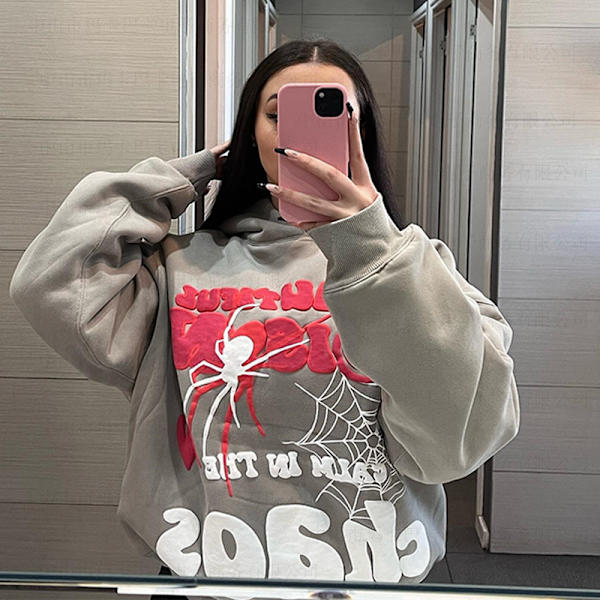 Menn Y2k Edderkoppmønster Grafisk Vintage Hettestropp grey XL