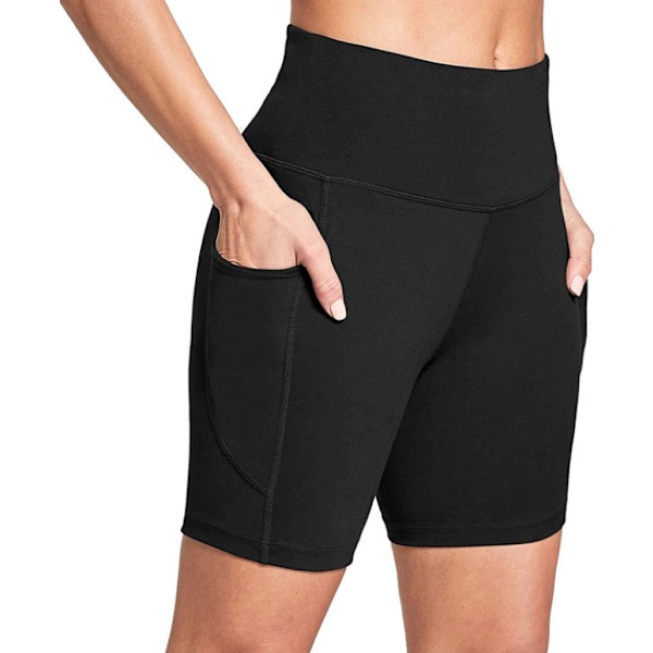 Kvinnors högmidjade aktiva shorts yoga leggings, magkontroll träningsshorts Black M