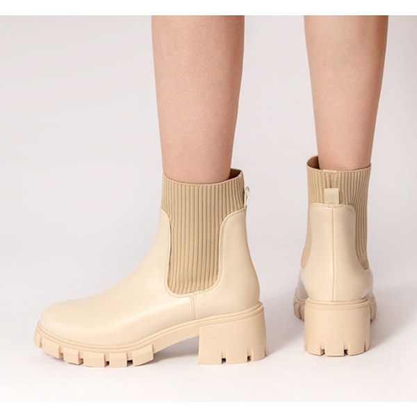 Dames Chelsea Støvler Slip On Platform Ankelstøvler Lug Sole Chunky Booties US7