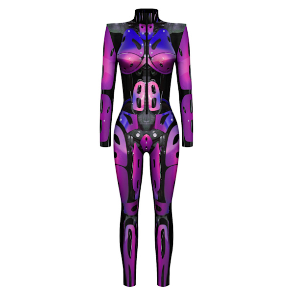 Halloween-kostym för kvinnor, skelett cosplay catsuit jumpsuit purple L