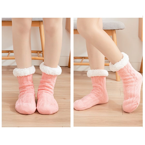 Vuxna Fuzzytofflor i Fleece, Varma och Mysiga Vinterstrumpor med Halkskydd för Hemmet pink