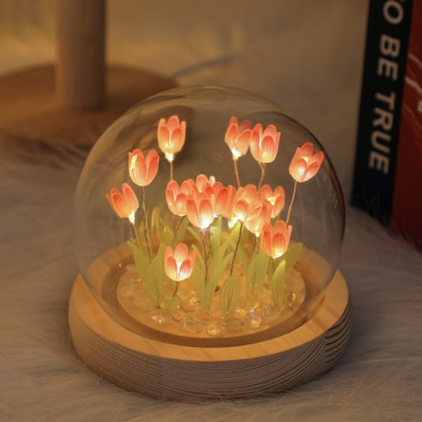 DIY Ruusu-Tulppaani Kukkakoriste Yövalo Pink