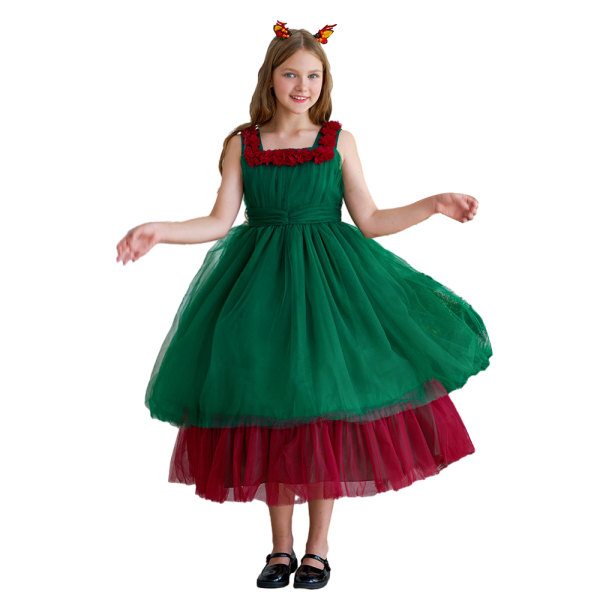 Tjejer Prinsessan Julklänning Fest Tutu Tyllklänningar Green 120cm