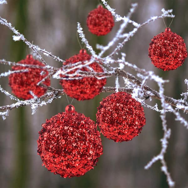8cm Julekule, 4-pakks Sett Knusebestandige Julepynt Tre Kuler red