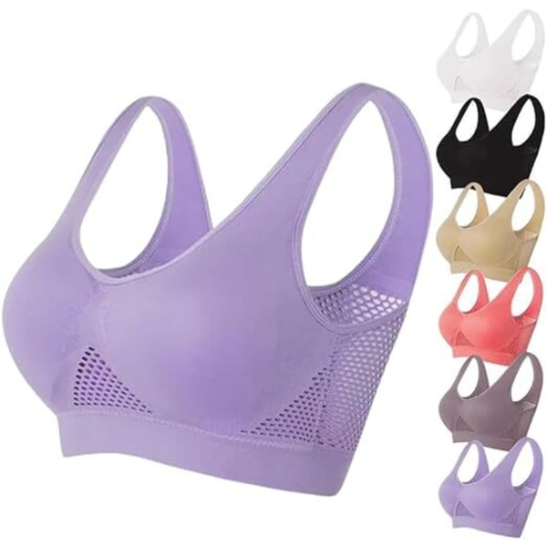 Andningsbar Cool Liftup Air BH, Luft-BH Bekväm Mesh Sport-BH för Kvinnor Light Purple L