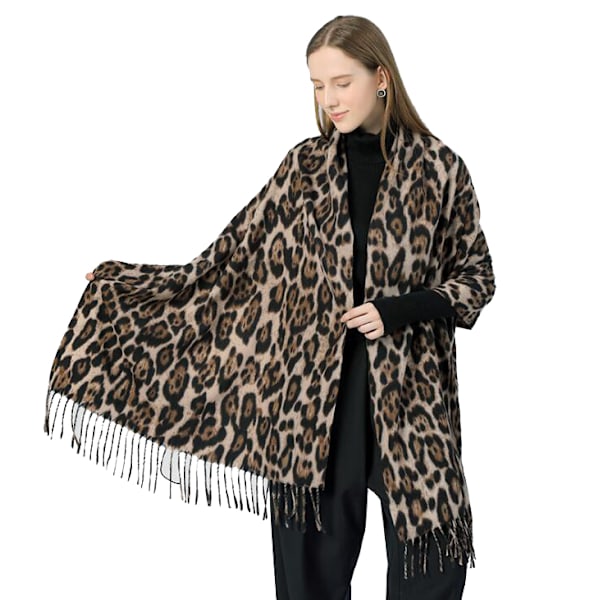 Leopardmönstrad Sjal Vintervarm Djur Mjuk Kashmirfilt Sjal light brown