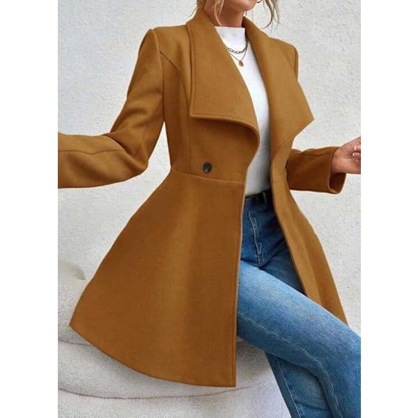 Kvinnokappa Winter Långärmad Krage Knappuppslag Arbetsjacka brown XL