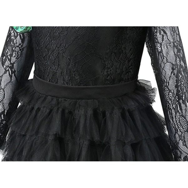 Barn Mörk Häxa Svart Spetsklänning Prinsessa Cosplay Kostym 140cm