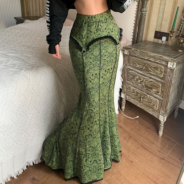 Gotisk Högmidjad Slimmad Fishtail Maxi Lång Pennkjol för Kvinnor L