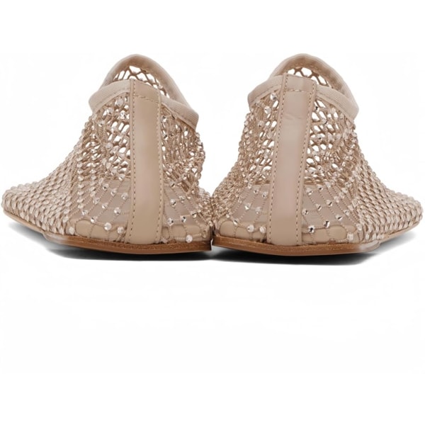 Mesh Flats Rhinestone Korta Sandaler Sexig Platt Cutout Glittrande Casual Bröllopsklänning Flats Brown 38