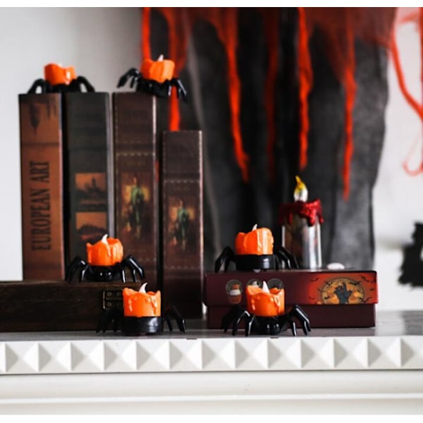 6 stk Halloween Spider Lys, LED Flammeløse Lys orange
