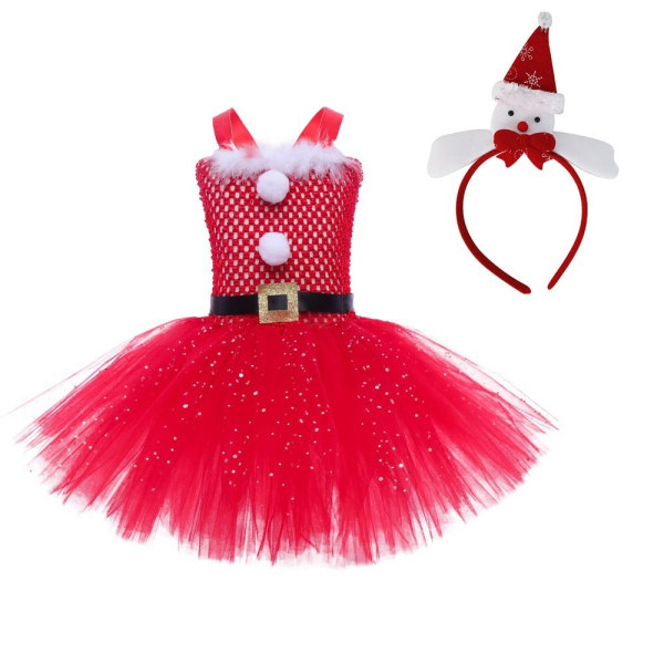 Tutu Dress Girls Juldräkt med hatt Pannband Red 2XL