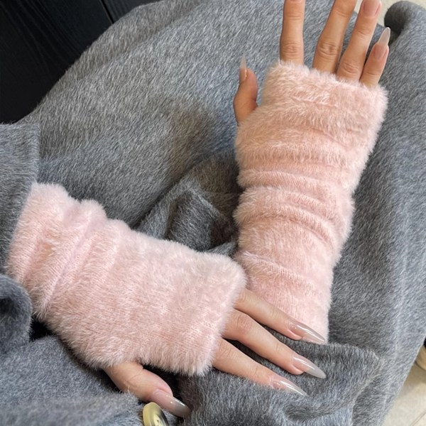 Naisten talviset söpöt sormittomat käsivarsinauhat pink
