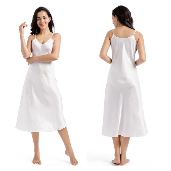 Satiini Yömekko Naisille V-Kaula-aukko white M