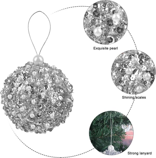 8cm Julkula, 4-pack Slitstark Juldekoration Trädbollar silver