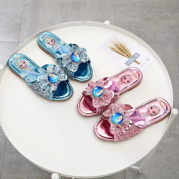 Pige Aisha Prinsesse Sequin Rhinestone Flade Sko Halv Slip On Sandaler Tøfler Pink 34